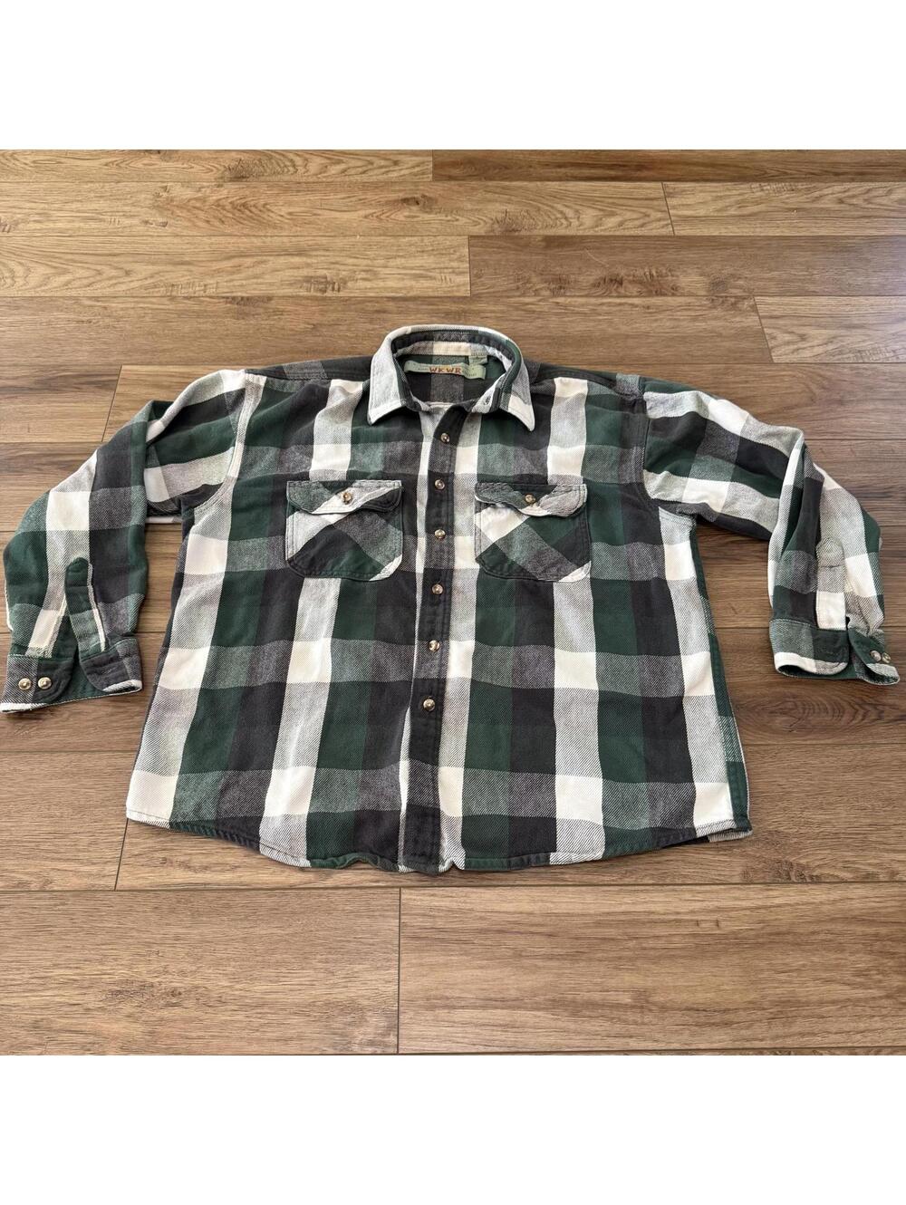 Vtg 90s Anchor Blue WKWR Heavy Plaid Flannel Shirt XL